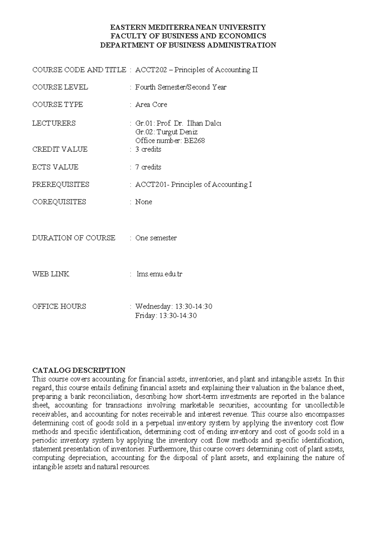 ACCT202 Principles of Accounting II Course Outline for Spring 2024-2025 ...
