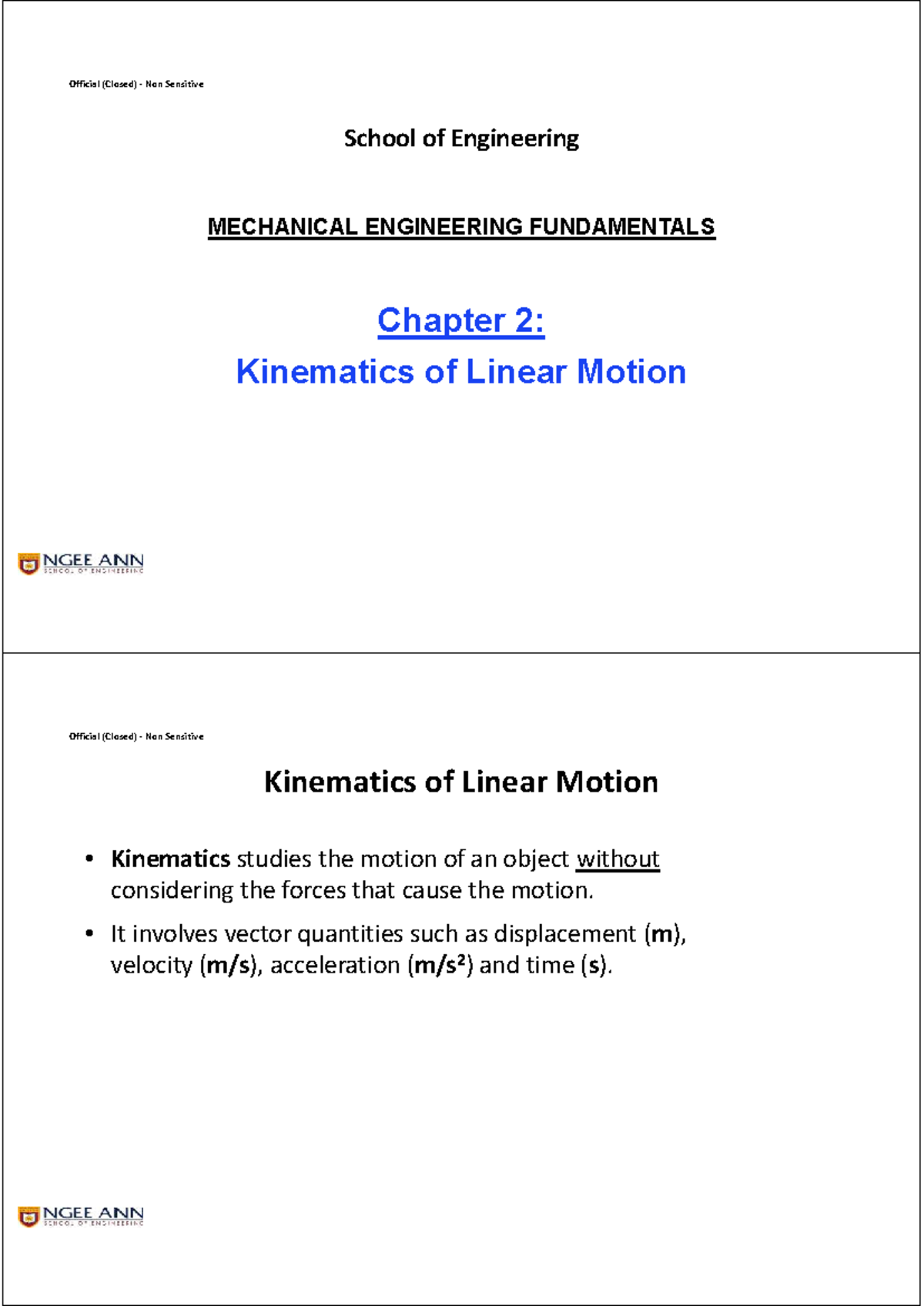 MECHANICAL ENGINEERING 101: Chapter 2 - Kinematics of Linear Motion ...