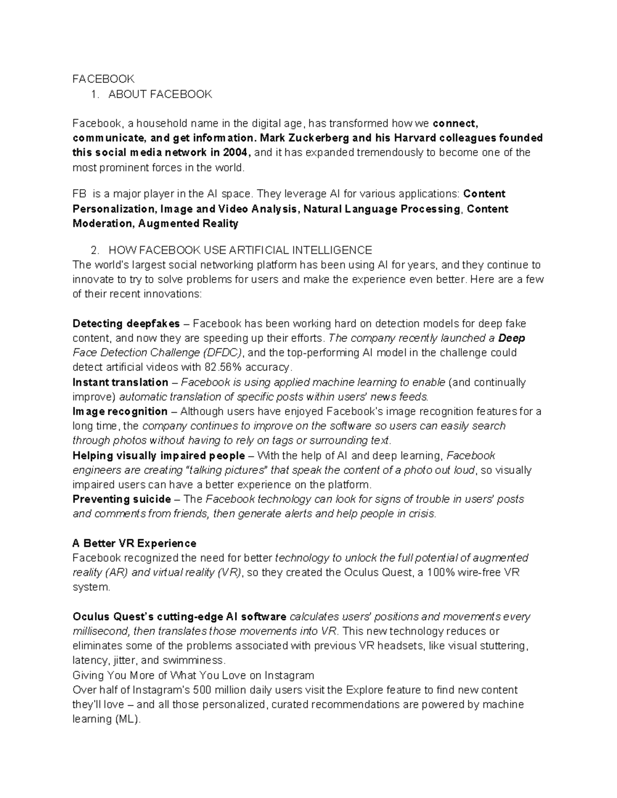 MIS in class assignment - FACEBOOK 1. ABOUT FACEBOOK Facebook, a ...