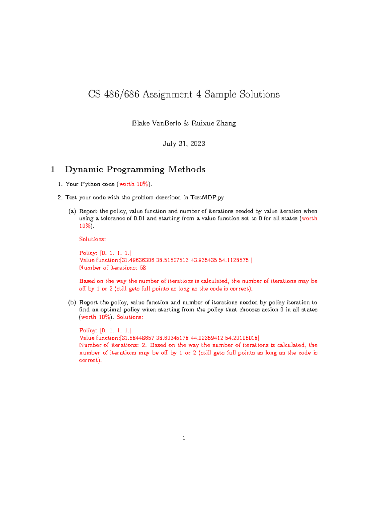 CS486 Spring 2023 A4 solutions - CS 486/686 Assignment 4 Sample ...