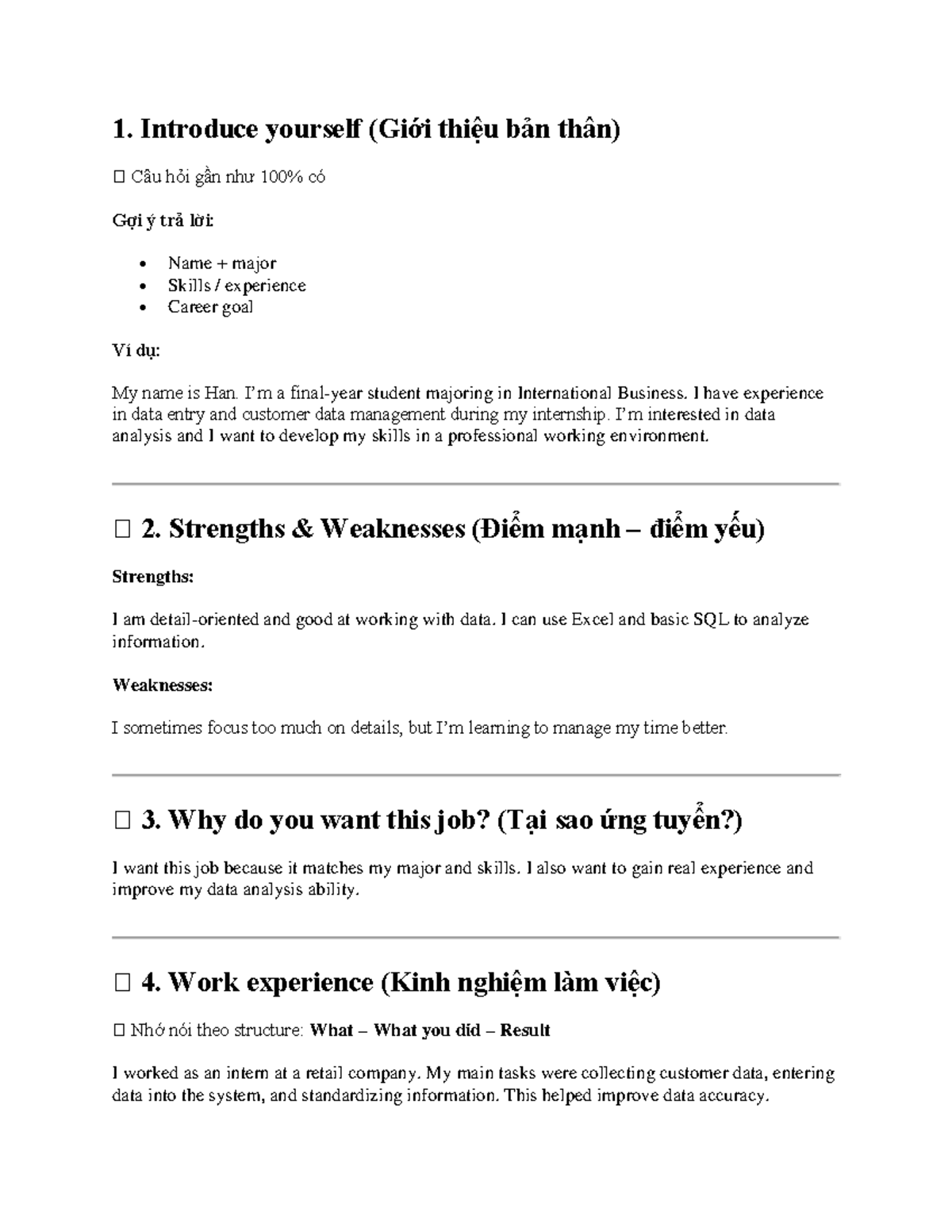 Interview Preparation Guide: Self-Introduction & Skills - Studocu