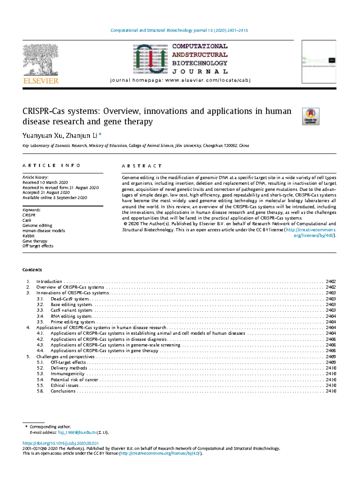 Overview of CRISPR Systems in Human Disease Research and Gene Therapy ...