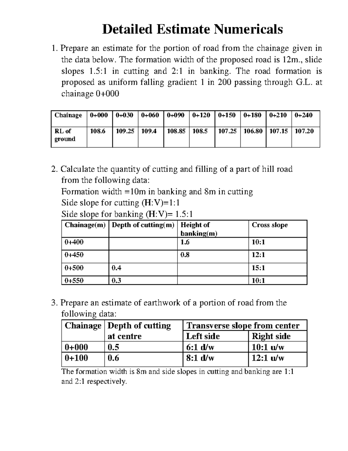 Detailed Estimate Numericals for Civil Engineering Projects - Studocu