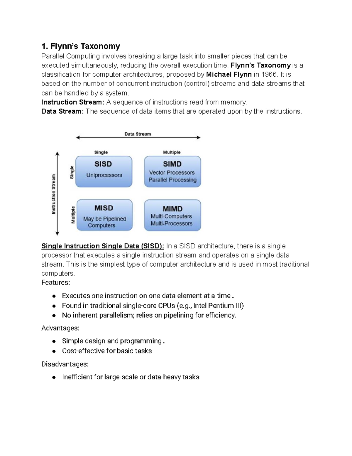 PDC TEE - Lecture Notes on Taxonomy of Parallel Computing - Studocu
