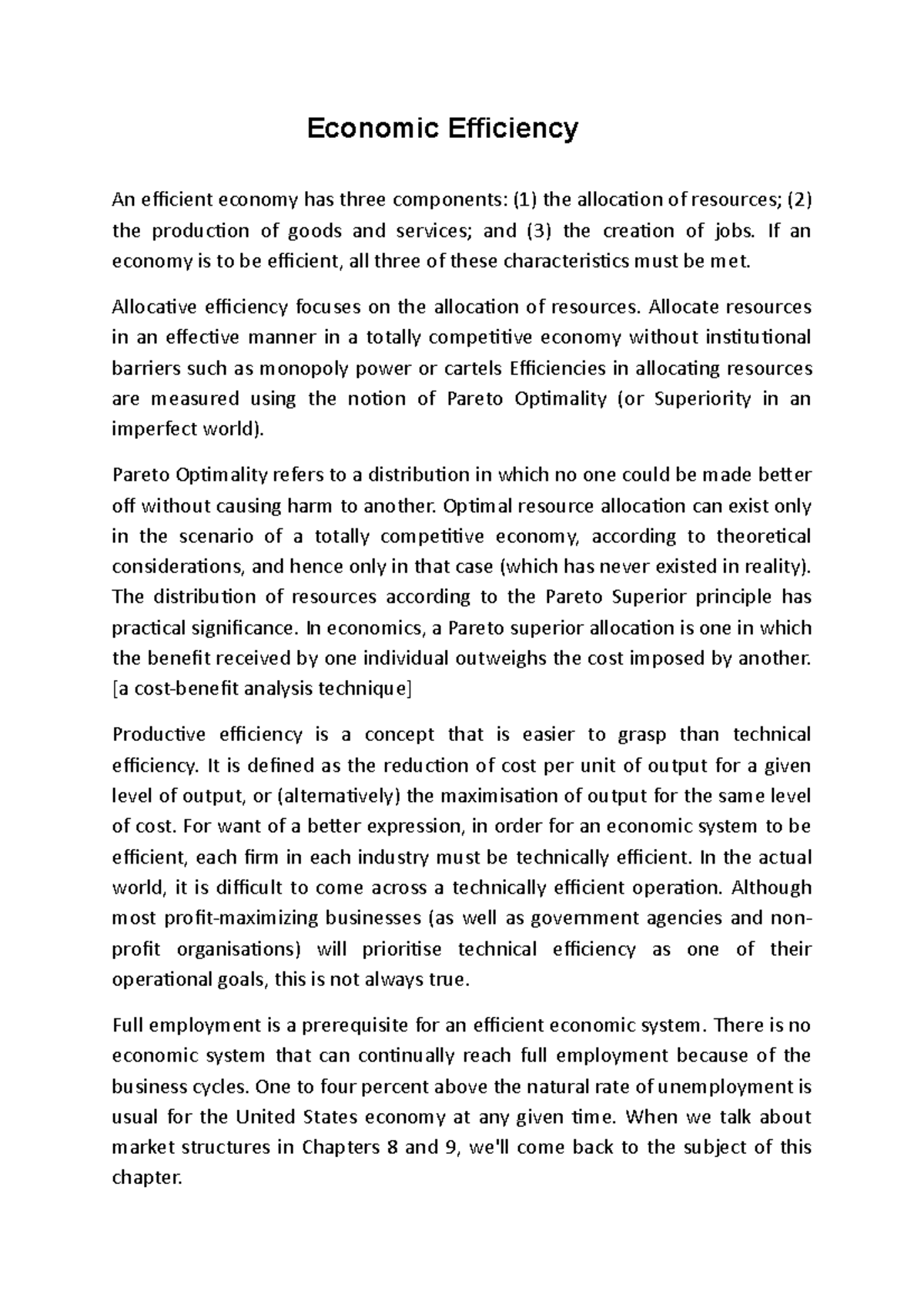 Economic Efficiency - Lecture notes 1 - Economic Efficiency An ...