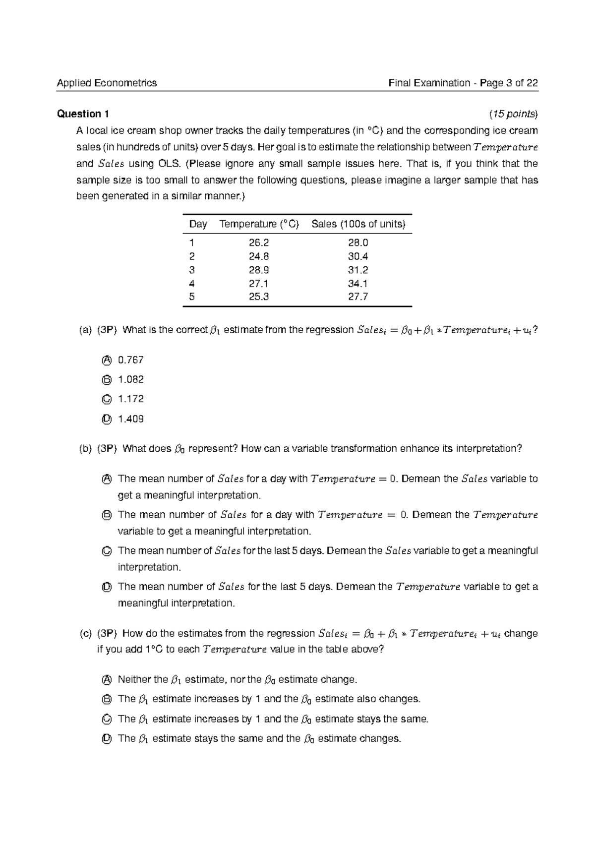 Applied Econometrics AE Exam Suse 2025 - Final Examination Questions ...