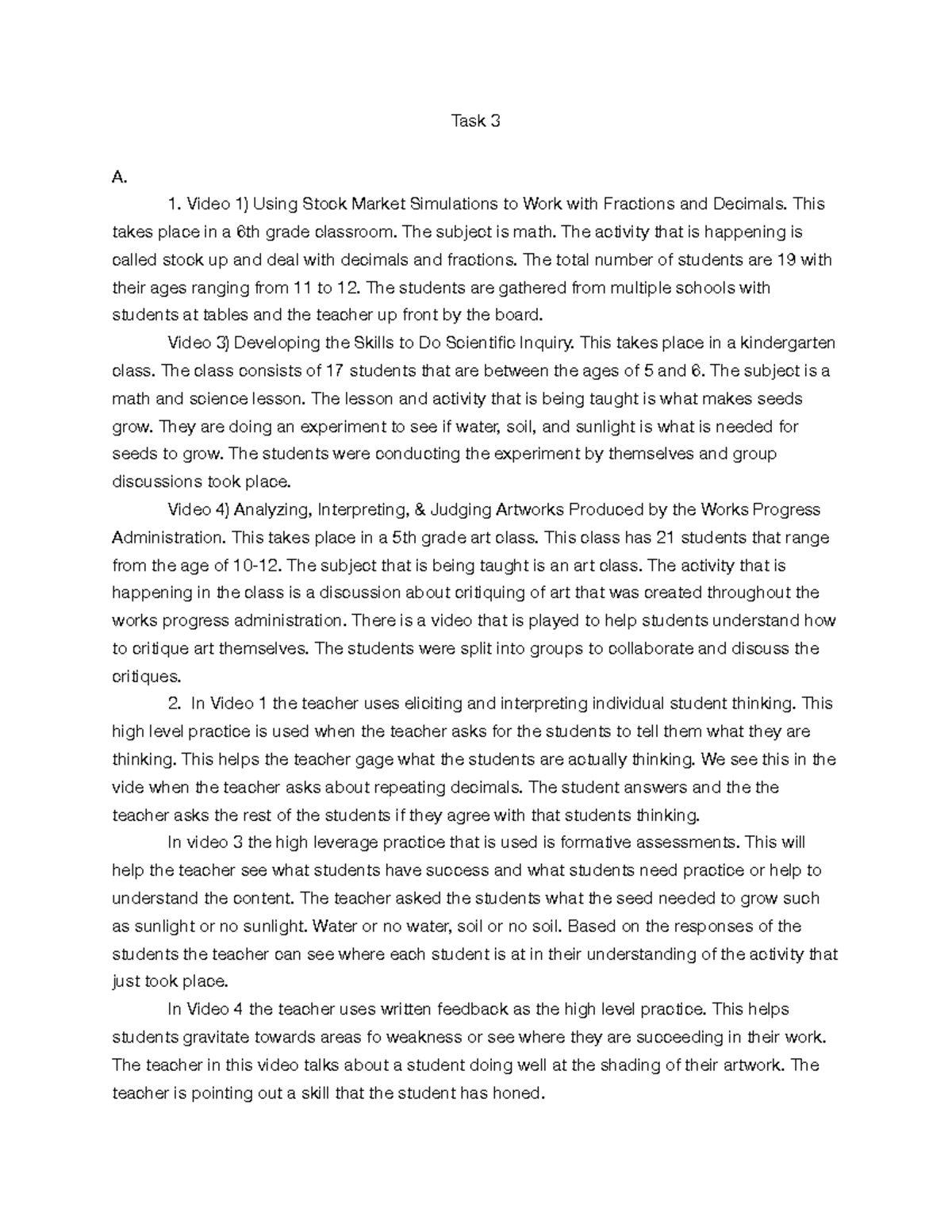 Task 3 - DO93: Reflections on High Leverage Teaching Practices - Studocu