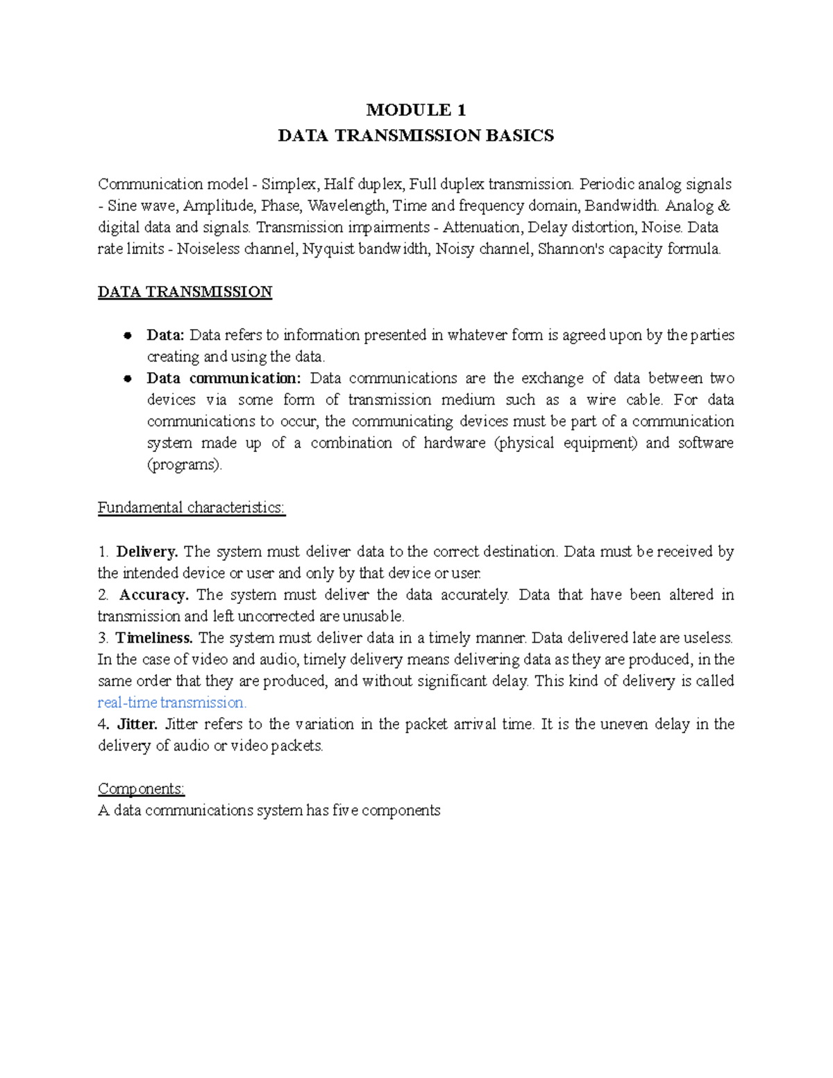 DCC MOD 1 - Data Transmission Basics and Communication Models - Studocu