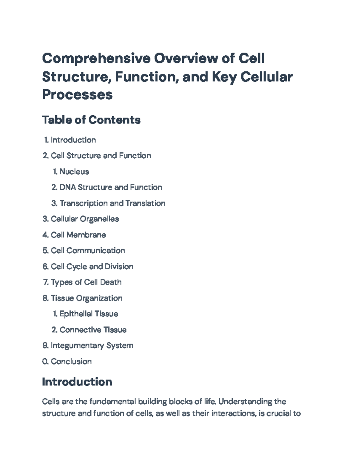 Comprehensive Overview of Cell Structure and Functions (BIO101 ...