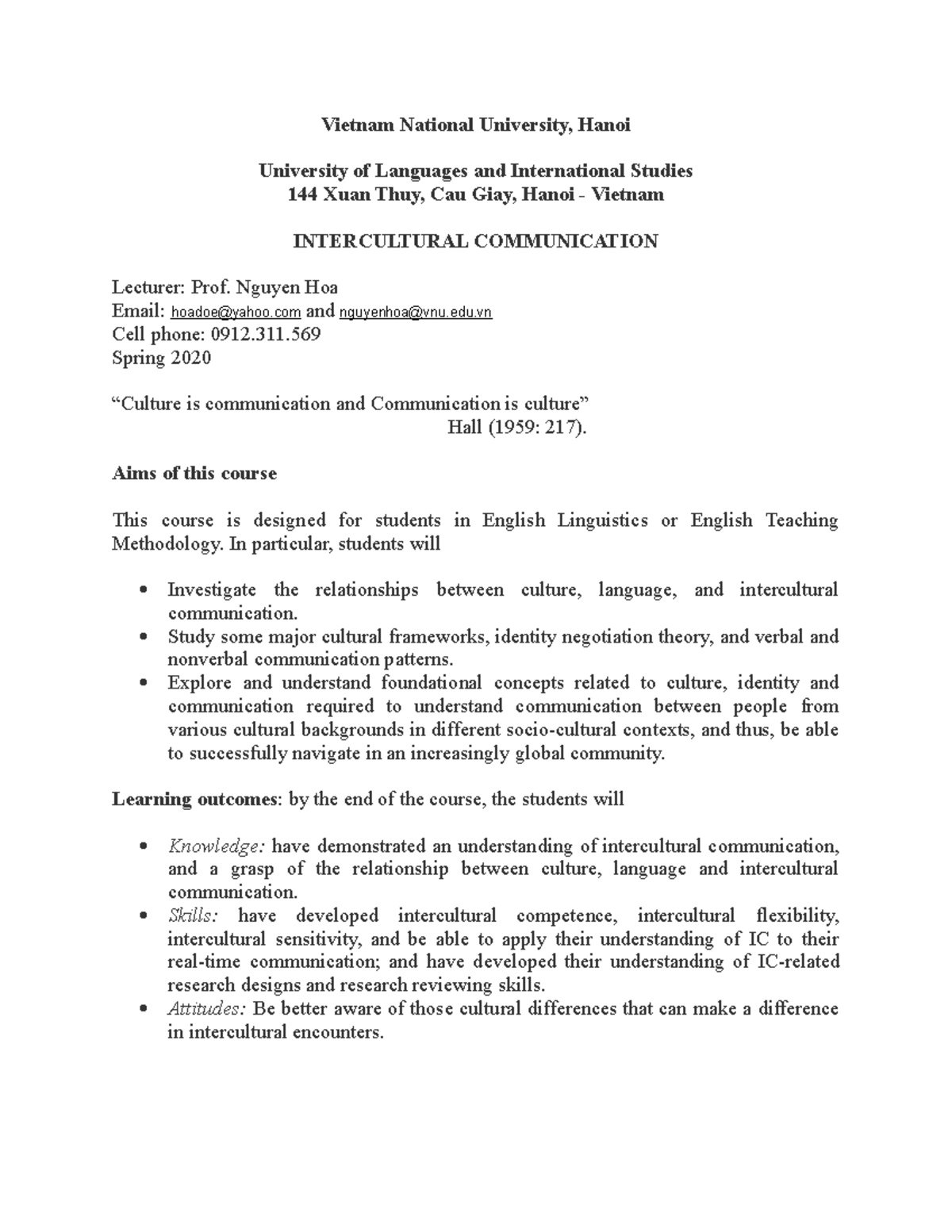 Syllabus FOR Students 2020 NEW - Vietnam National University, Hanoi ...
