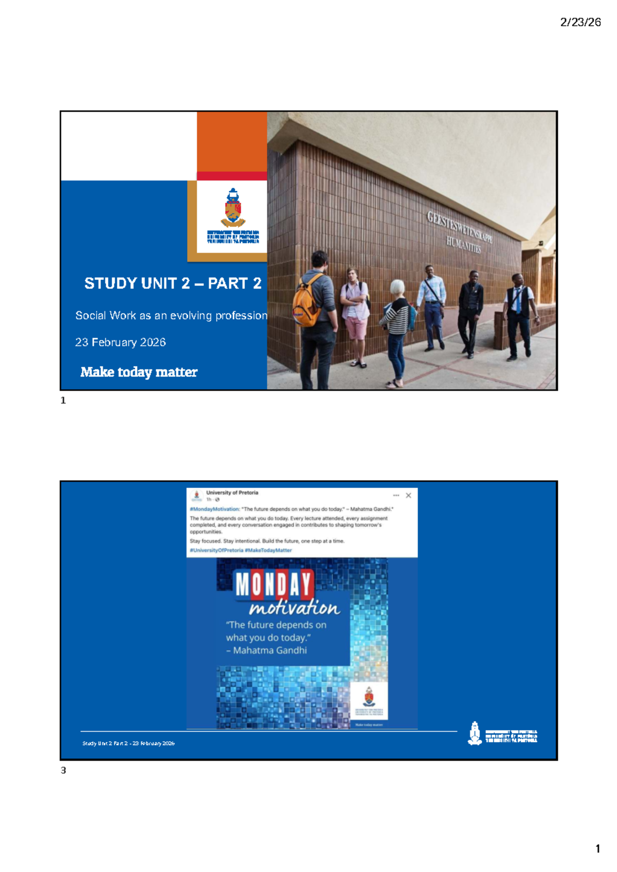 Study Unit 2 Part 2: Social Work Evolution - Studocu