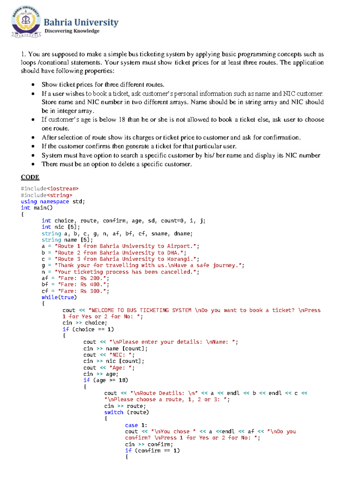 Computer Programming Assignment 1 - SAMRA FATIMA 02 - 134231 - 032 ...