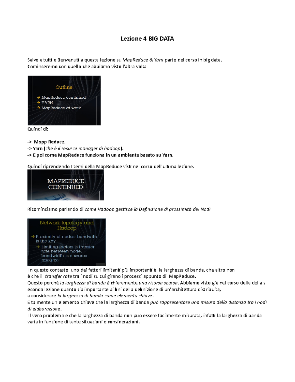 Lezione 04: MapReduce e YARN in Big Data - Appunti e Slide - Studocu