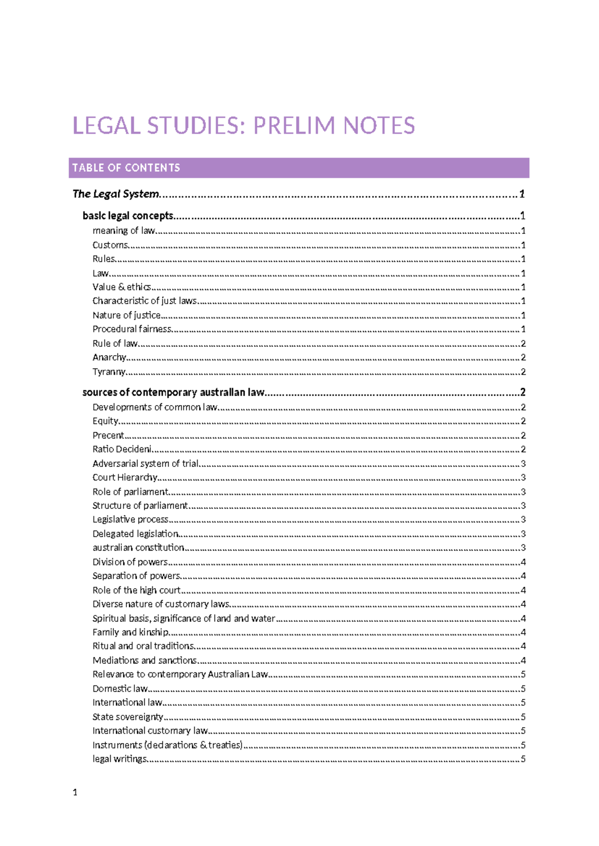 Legal Studies Preliminary Notes: Key Concepts & Frameworks - Studocu