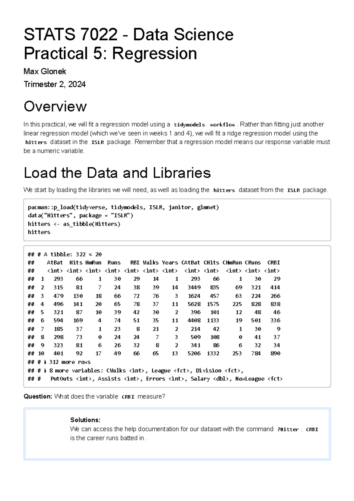 DS P05 Regression Analysis Using Ridge Regression in STATS 7022 - Studocu