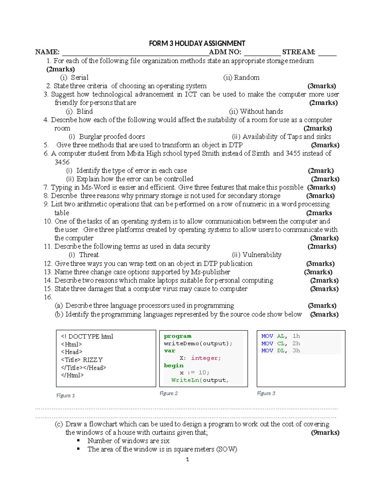 FORM 3A Computer Holiday Assignment Review - Studocu