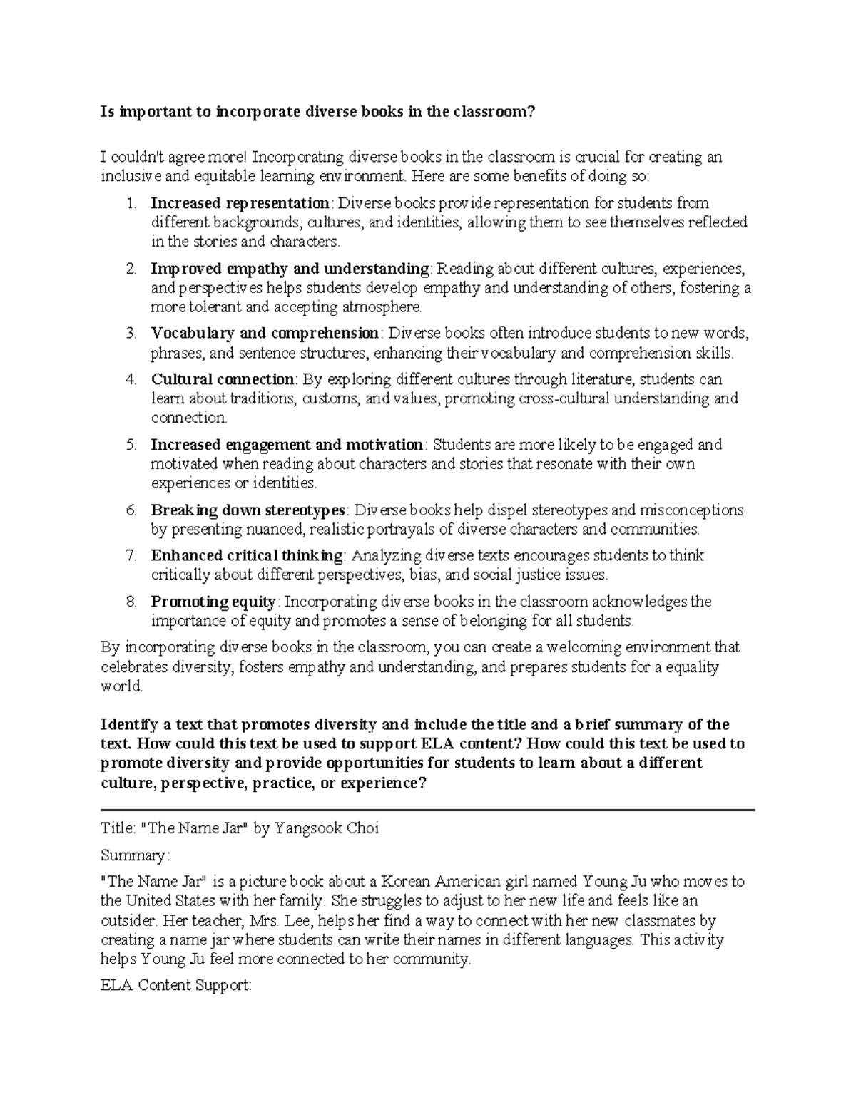 Week5 diss1 - week 5 discussion 1 - Is important to incorporate diverse ...