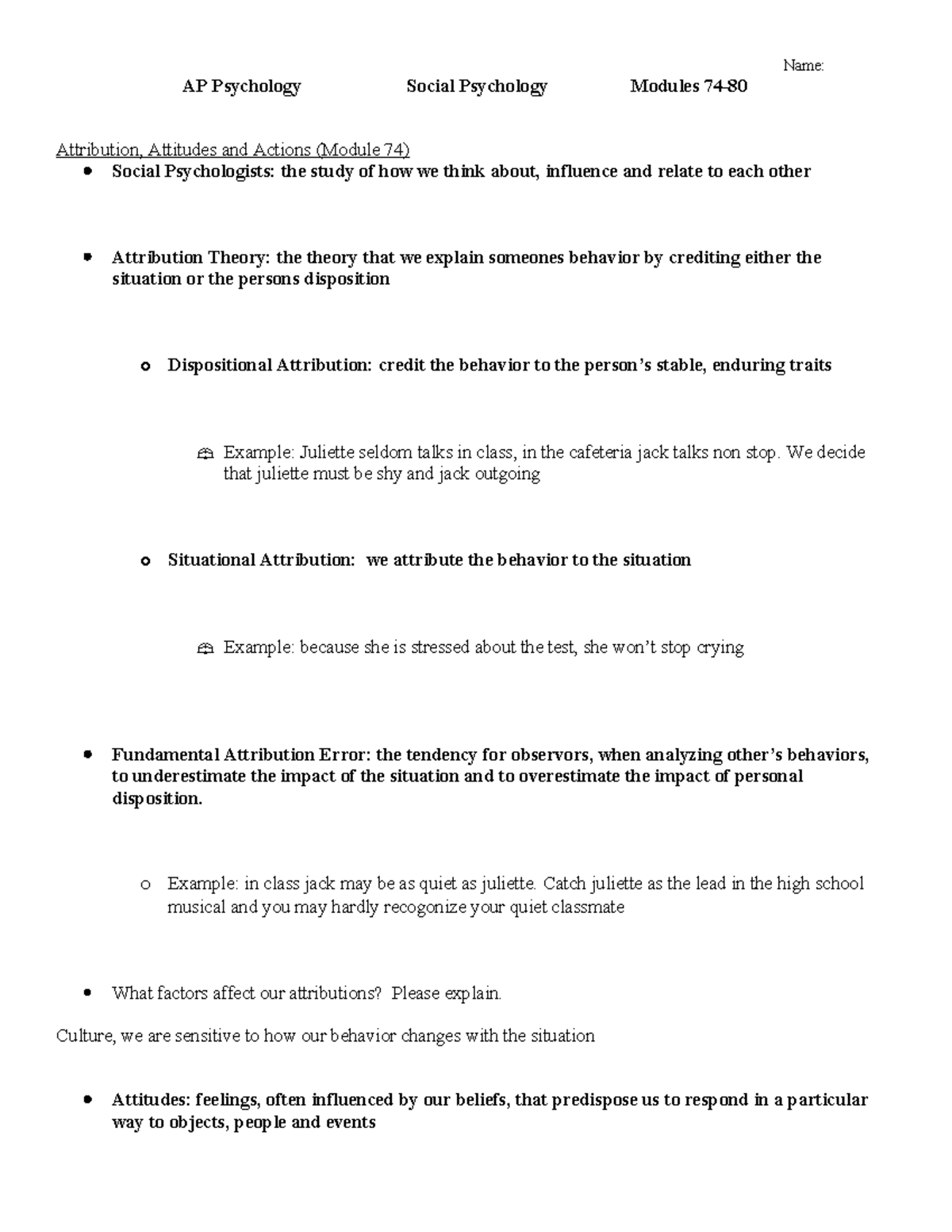 AP Psychology Unit 9 Reading Guide: Social Psychology Insights - Studocu