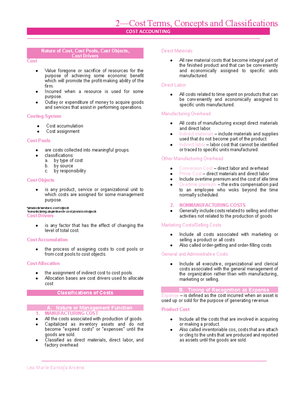Cost Accounting Chapter 2: Key Terms and Classifications - Studocu