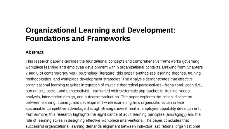 Research Paper 1 Learning Development - This research paper examines ...