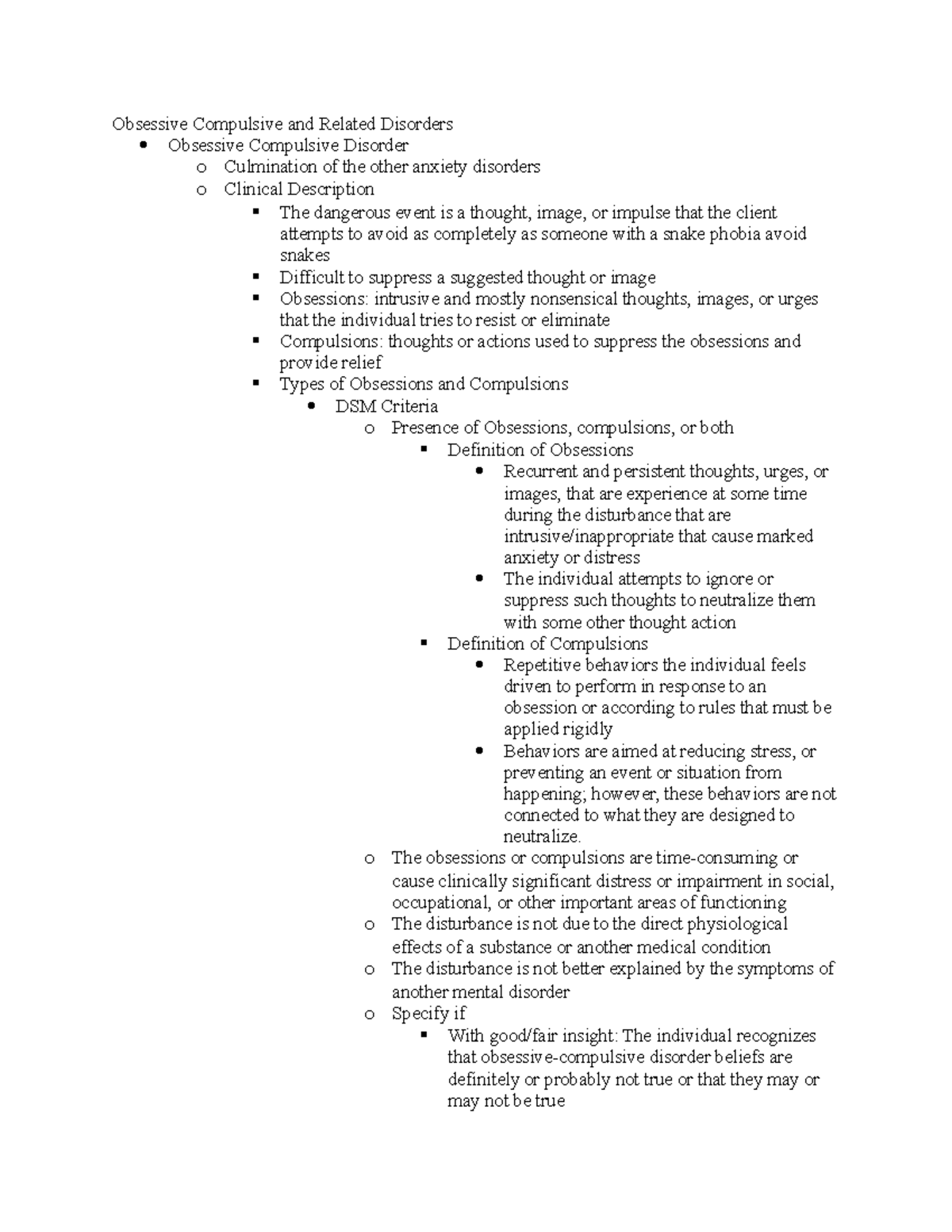 Obsessive Compulsive and Related Disorders Notes - Obsessive Compulsive ...