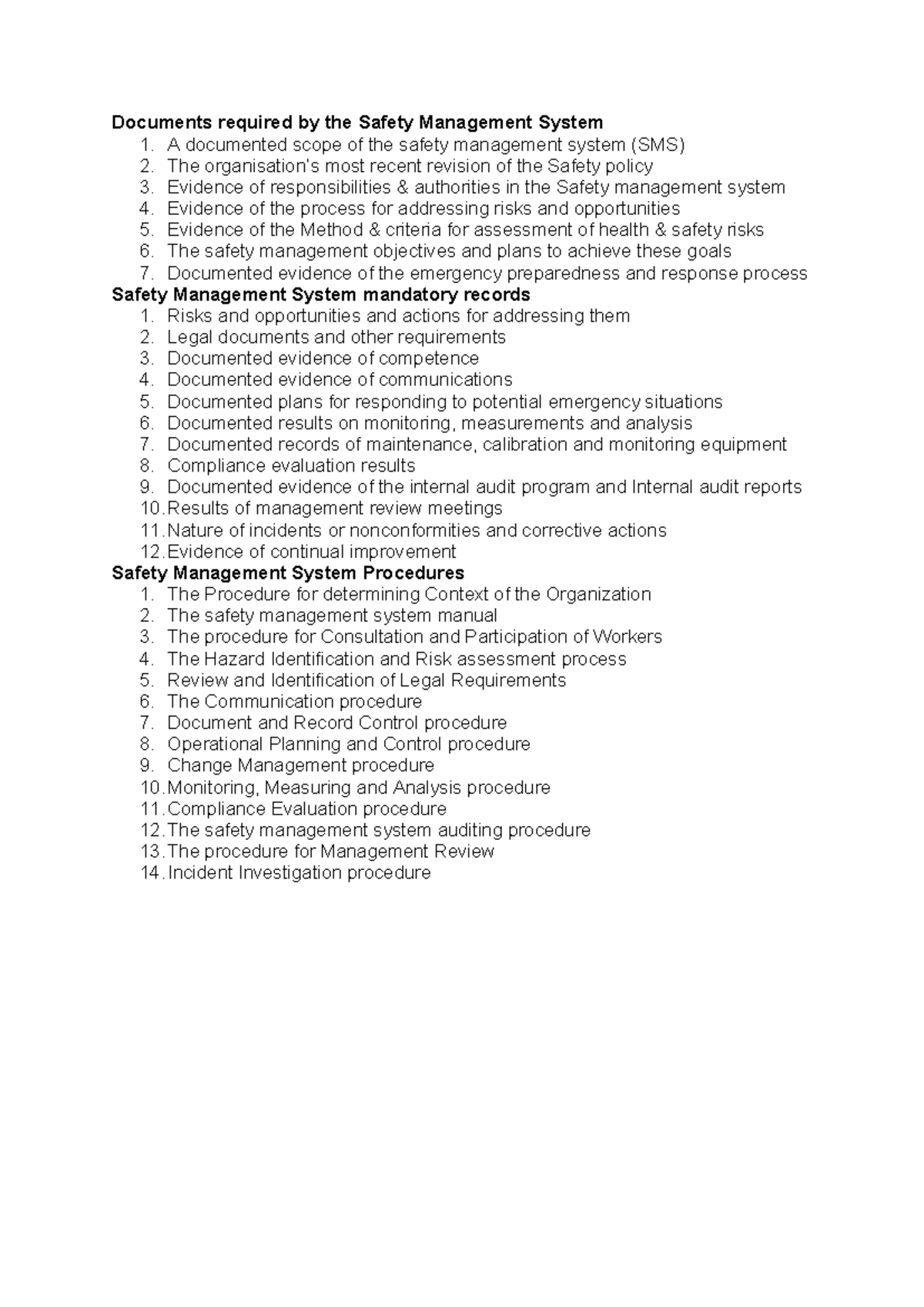 Safety Management System (SMS) Documentation and Requirements Outline ...