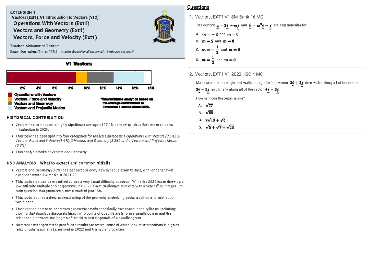 Vectors (Ext1) Exam Prep: Key Concepts & HSC Analysis - Studocu