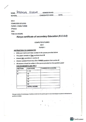 COMP PP2 MS - Computer Studies Paper Two Marking Scheme - Studocu