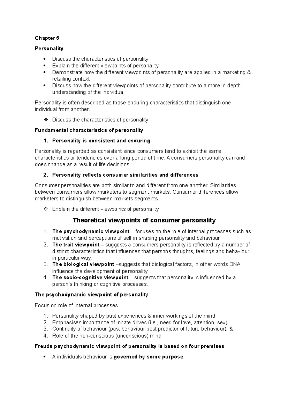 BEM Chapter 5 Personality - Consumer Behaviour - Chapter 5 Personality ...