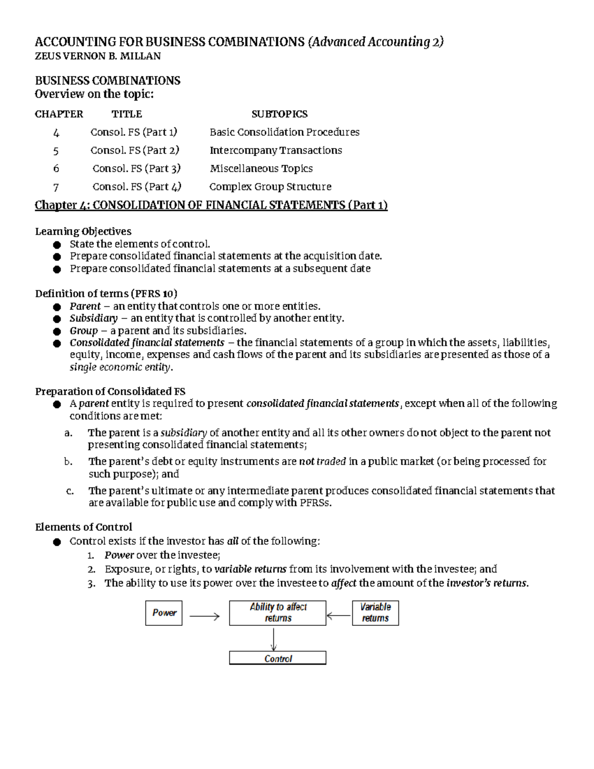 Adv Acc 2 (Chap 4) - Business Combinations Lecture Notes - Studocu