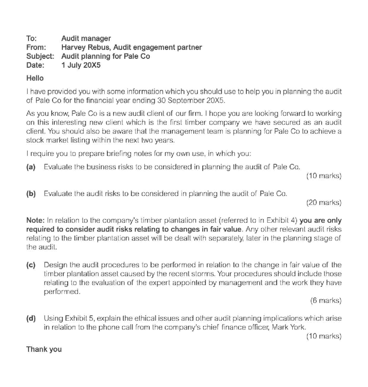 Audit Planning Briefing Notes for Pale Co - AAA - Studocu