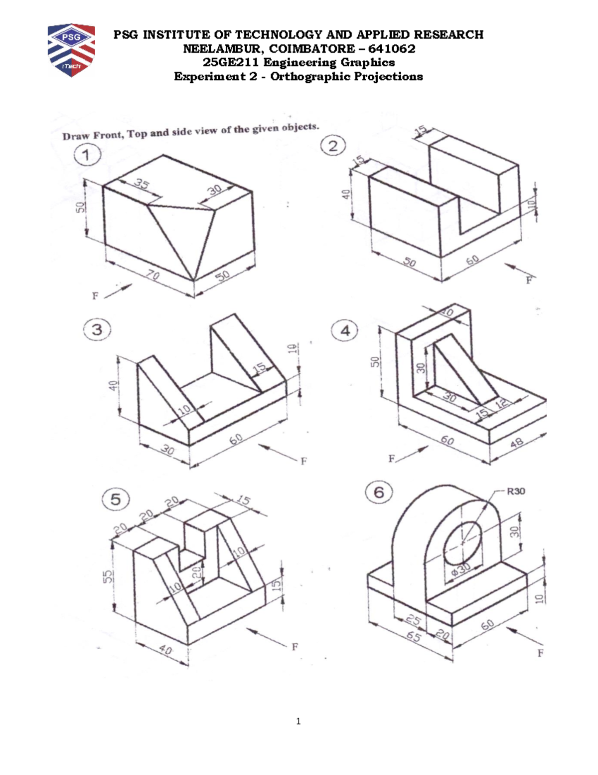 Exp 2.Orthographic Projection - Engineering Graphics - PSG INSTITUTE OF ...