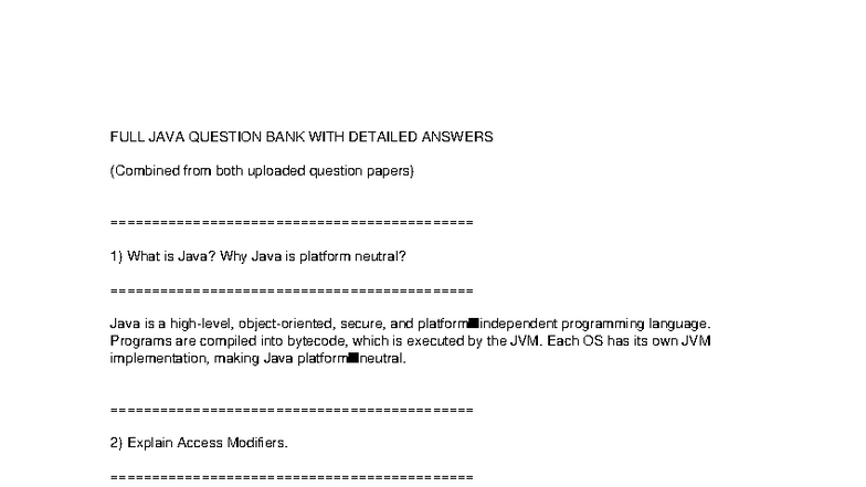 Full java questions answers - FULL JAVA QUESTION BANK WITH DETAILED ...