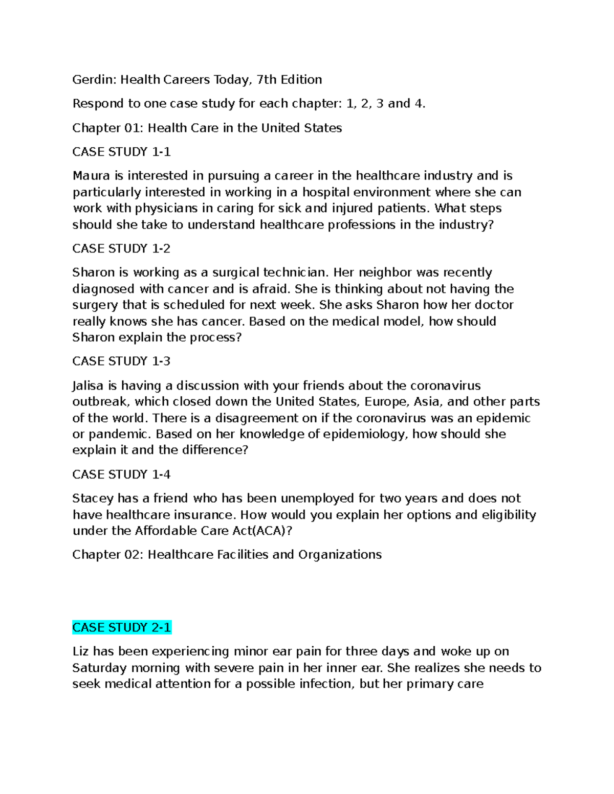 Introduction to Healthcare Careers Case Study Compilation 12142024 ...