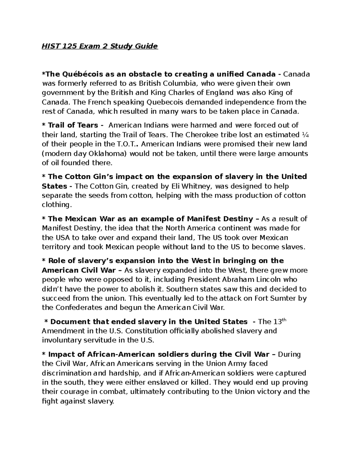 HIST 125 Exam 2 Study Guide: Key Events and Concepts in History - HIST ...