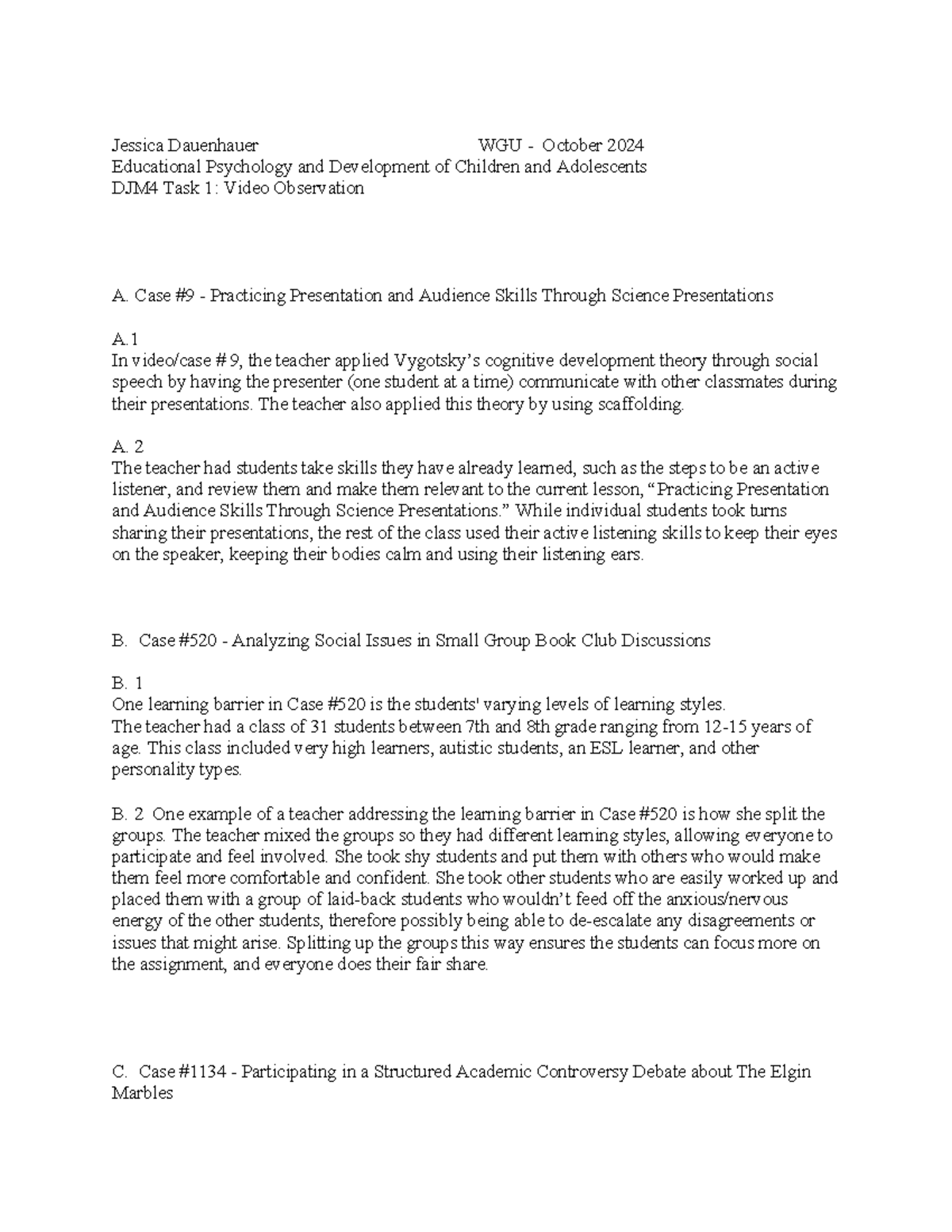 WGU D094 Educational Psychology: Case Study on Classroom Dynamics - Studocu
