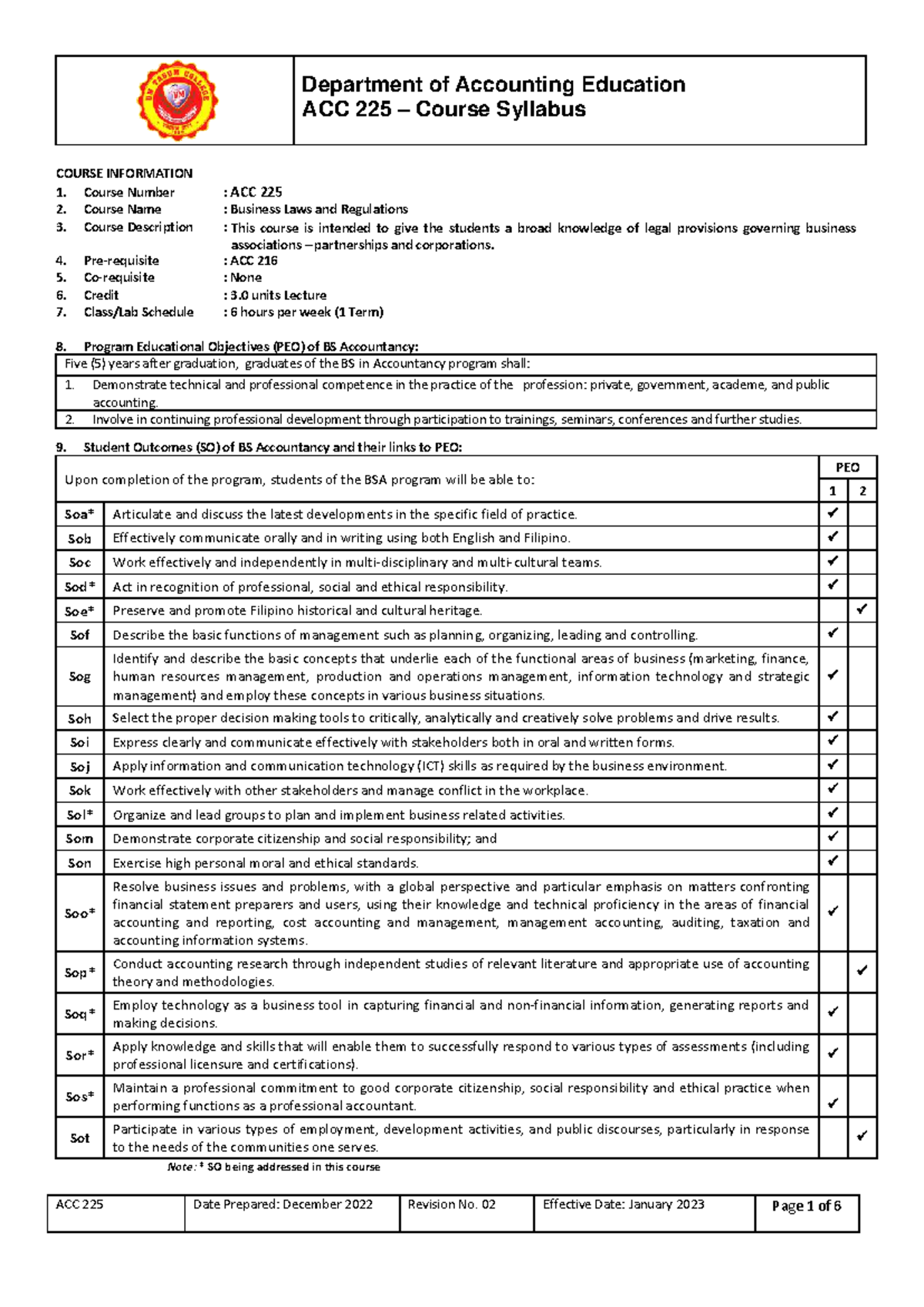 Syllabus 0 - Summary Accounting - ACC 225 – Course Syllabus COURSE ...