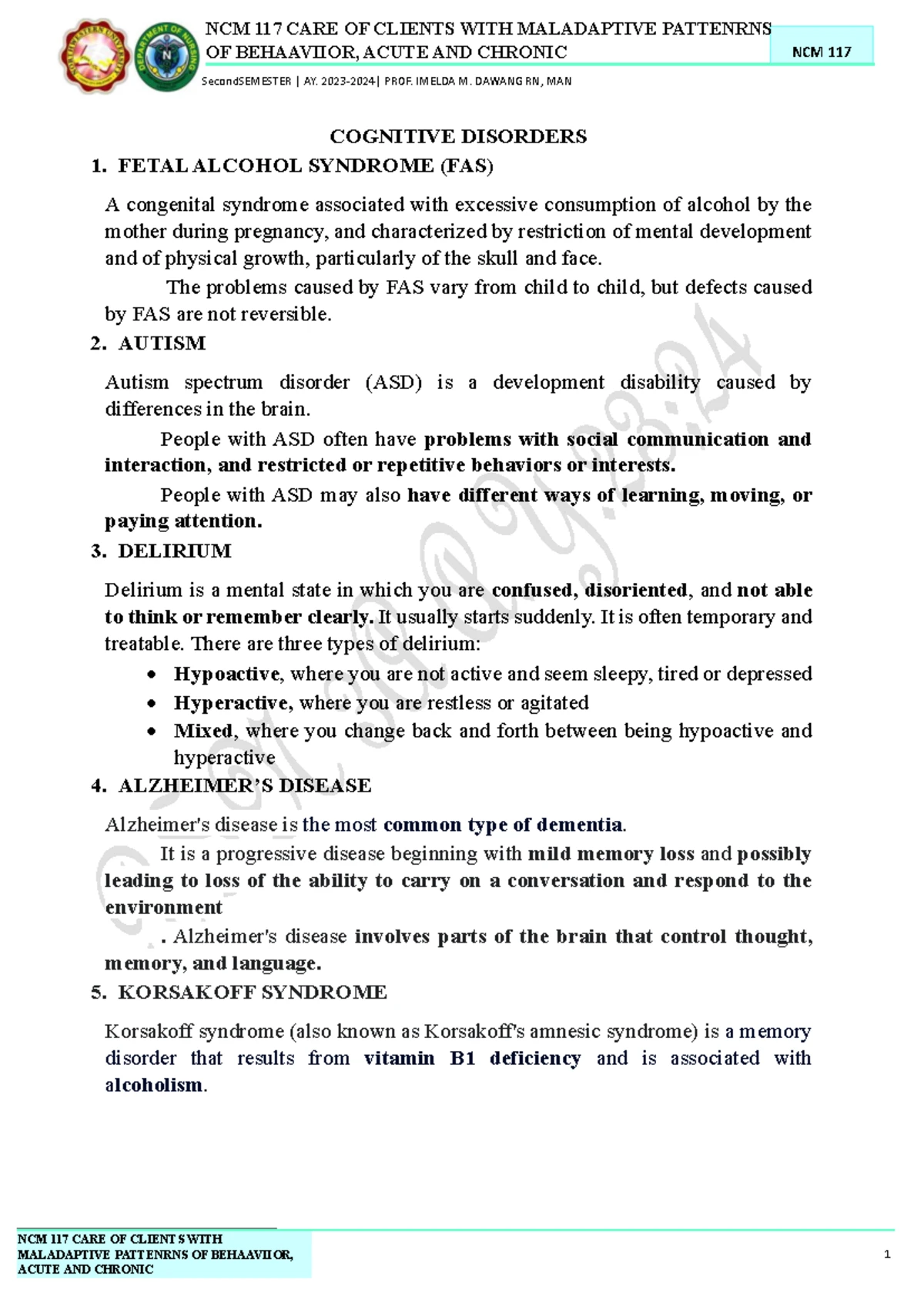 NCM 117 Final Exam: Care of Clients with Maladaptive Behaviors - Studocu