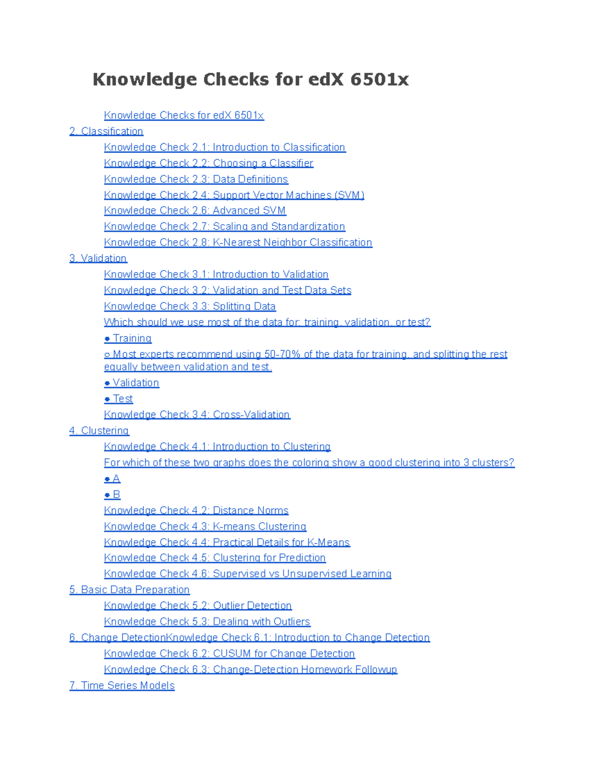Ed X GTx 6501 x Knowledge Checks - Knowledge Checks for edX 6501x ...