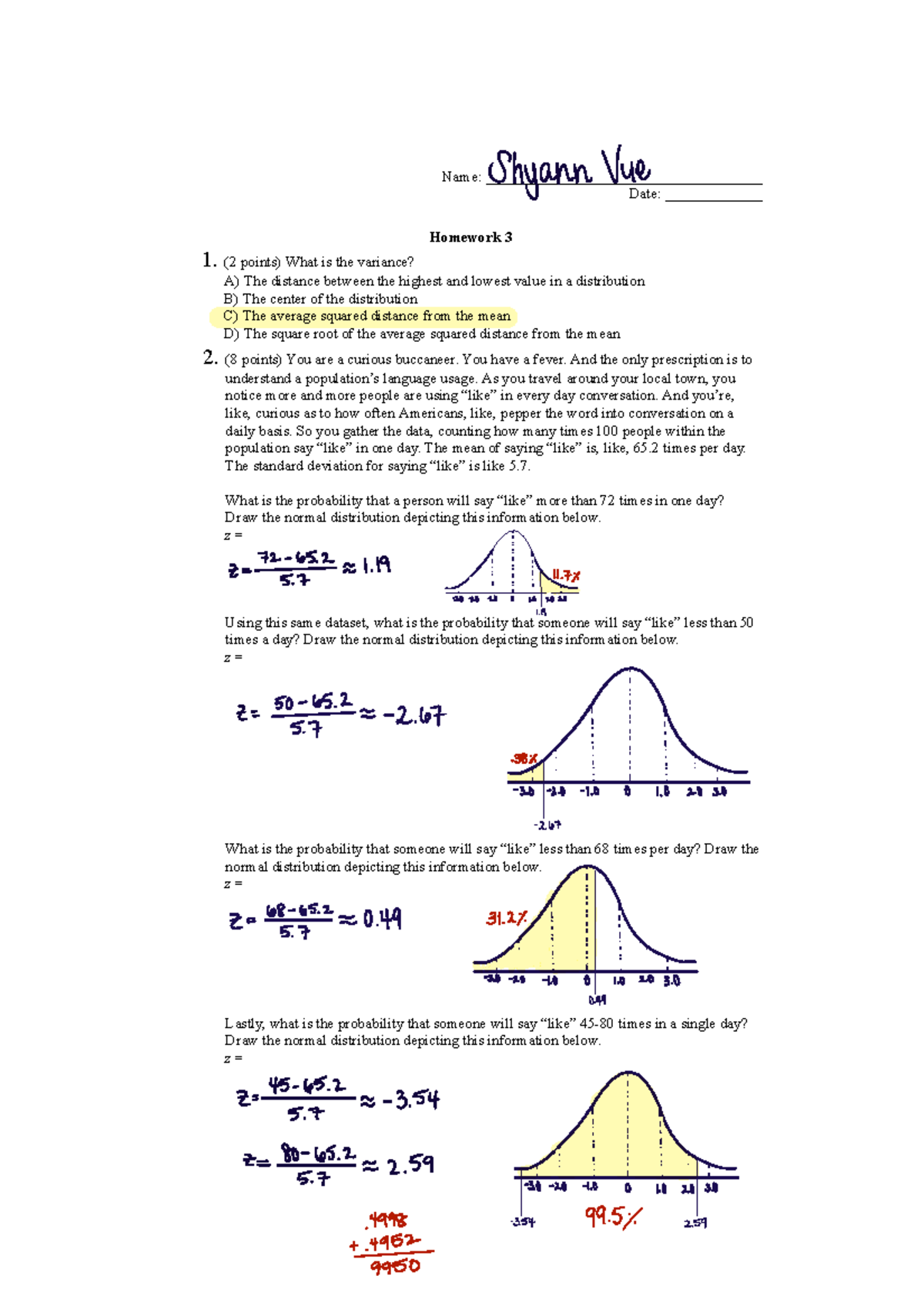 Homework+3 - z score and area under a curve - Name
