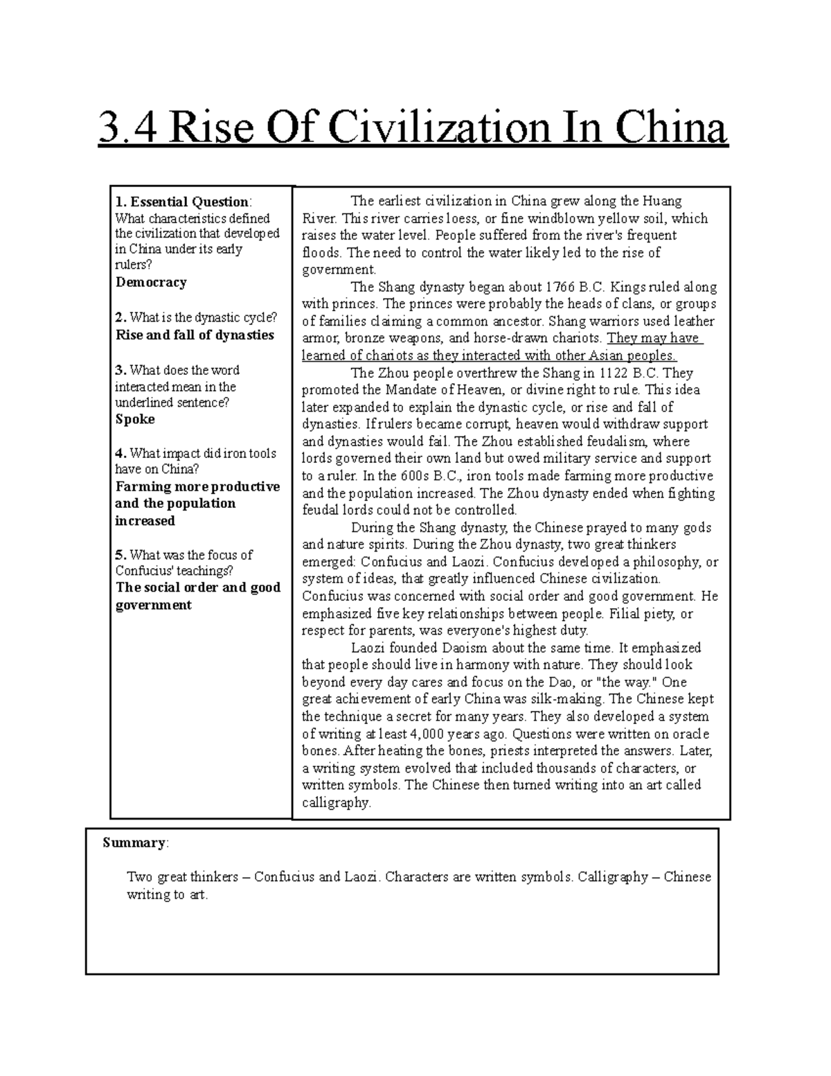 3.4 The Rise of Civilization in Ancient China: Key Thinkers & Dynasties ...