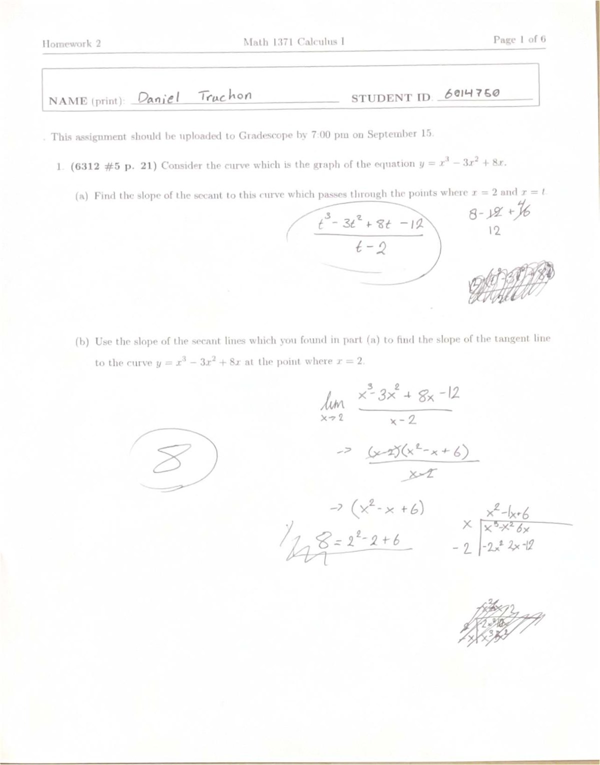 Calc Homework 2 - Math 1371 Calculus I Assignment - Studocu