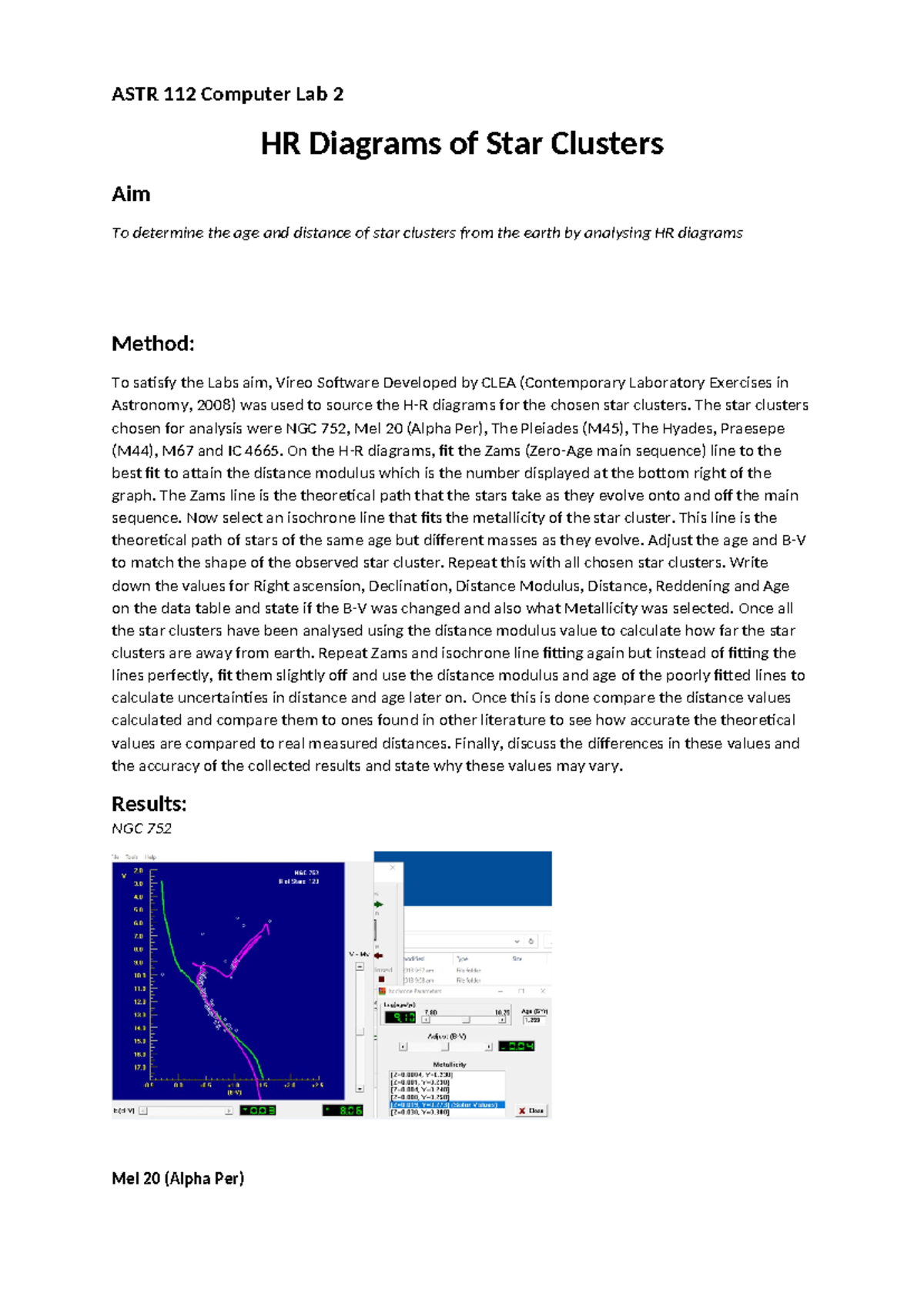 Astr report 2 - ASTR 112 Computer Lab 2 HR Diagrams of Star Clusters ...