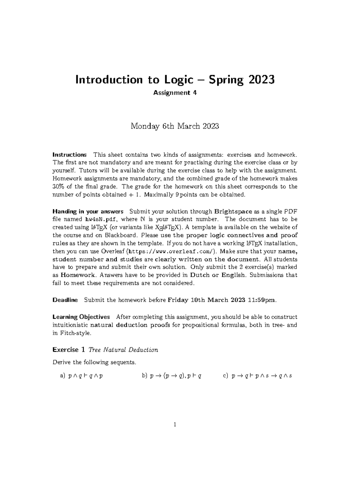 Logic 2023: Assignment 4 – Exercises and Homework Details - Studeersnel