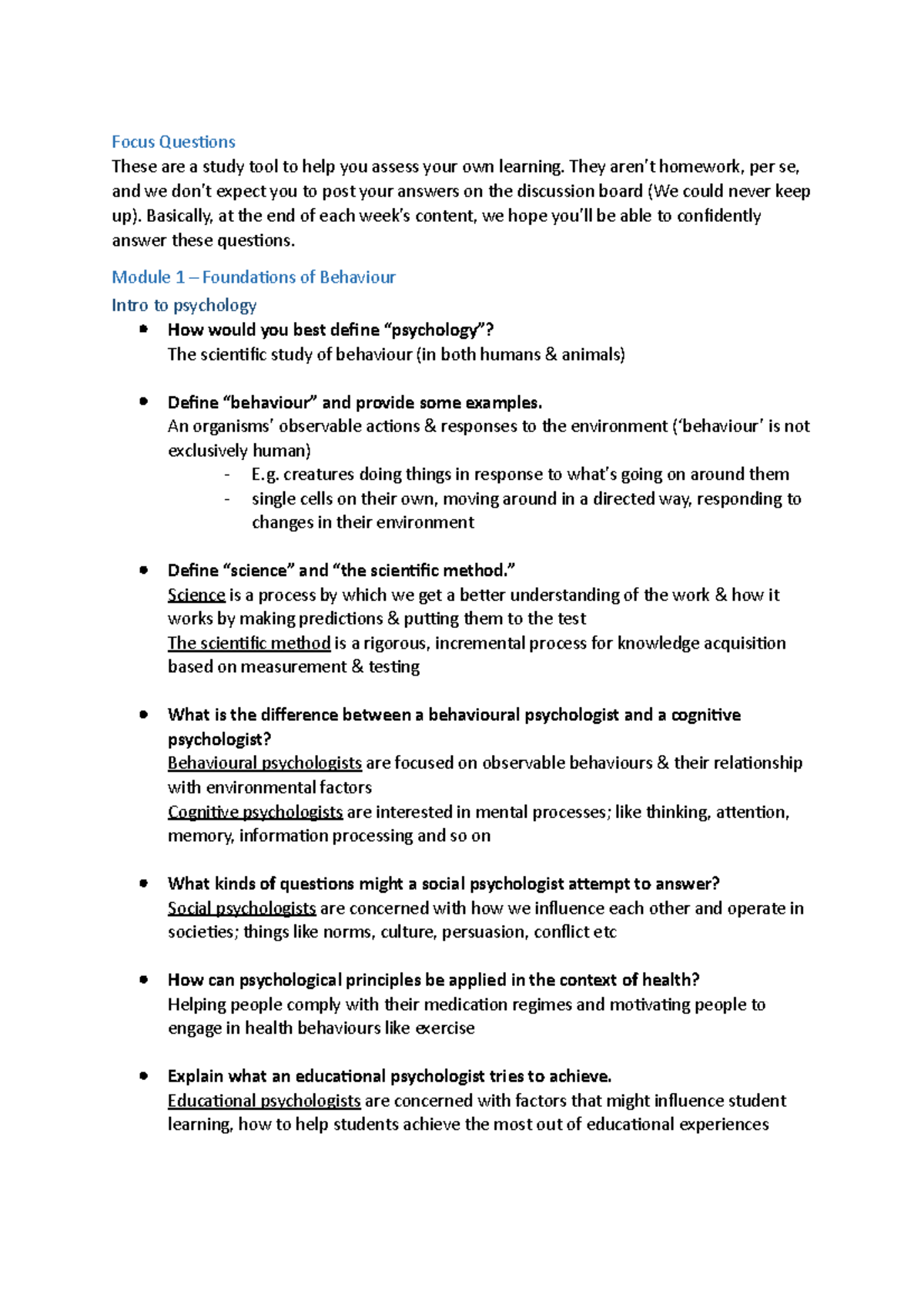 Focus Questions - Focus Questions These are a study tool to help you ...