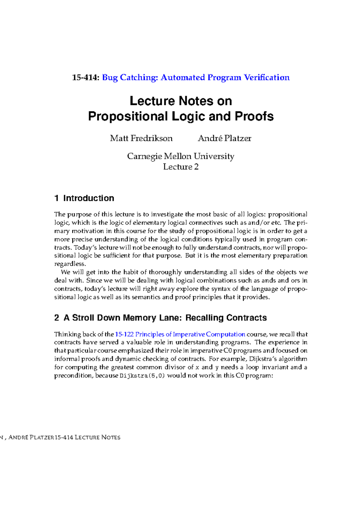 BCA 1234 Lecture 2 Notes: Propositional Logic & Proofs Overview - Studocu
