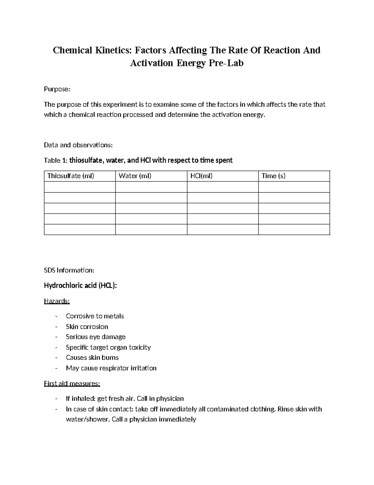Chemical Kinetics Lab: Factors & Activation Energy Analysis - Studocu