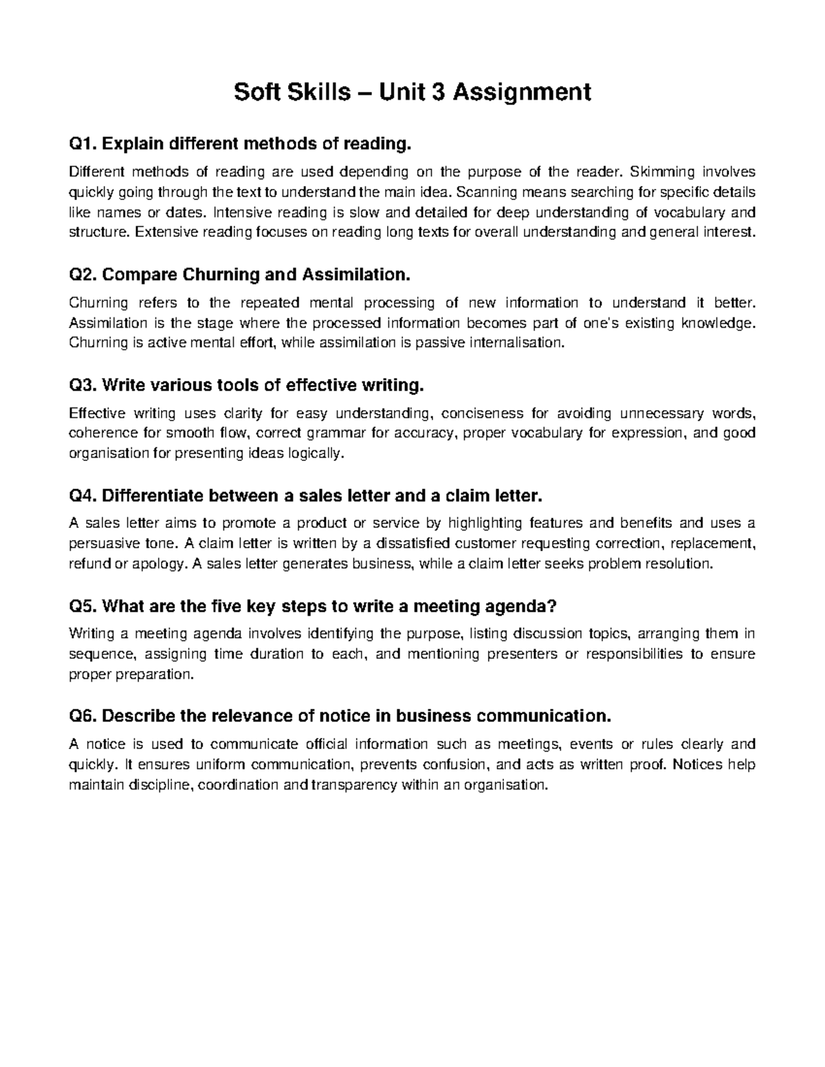 SS Unit 3 Assignment: Methods of Reading & Effective Writing Tools ...