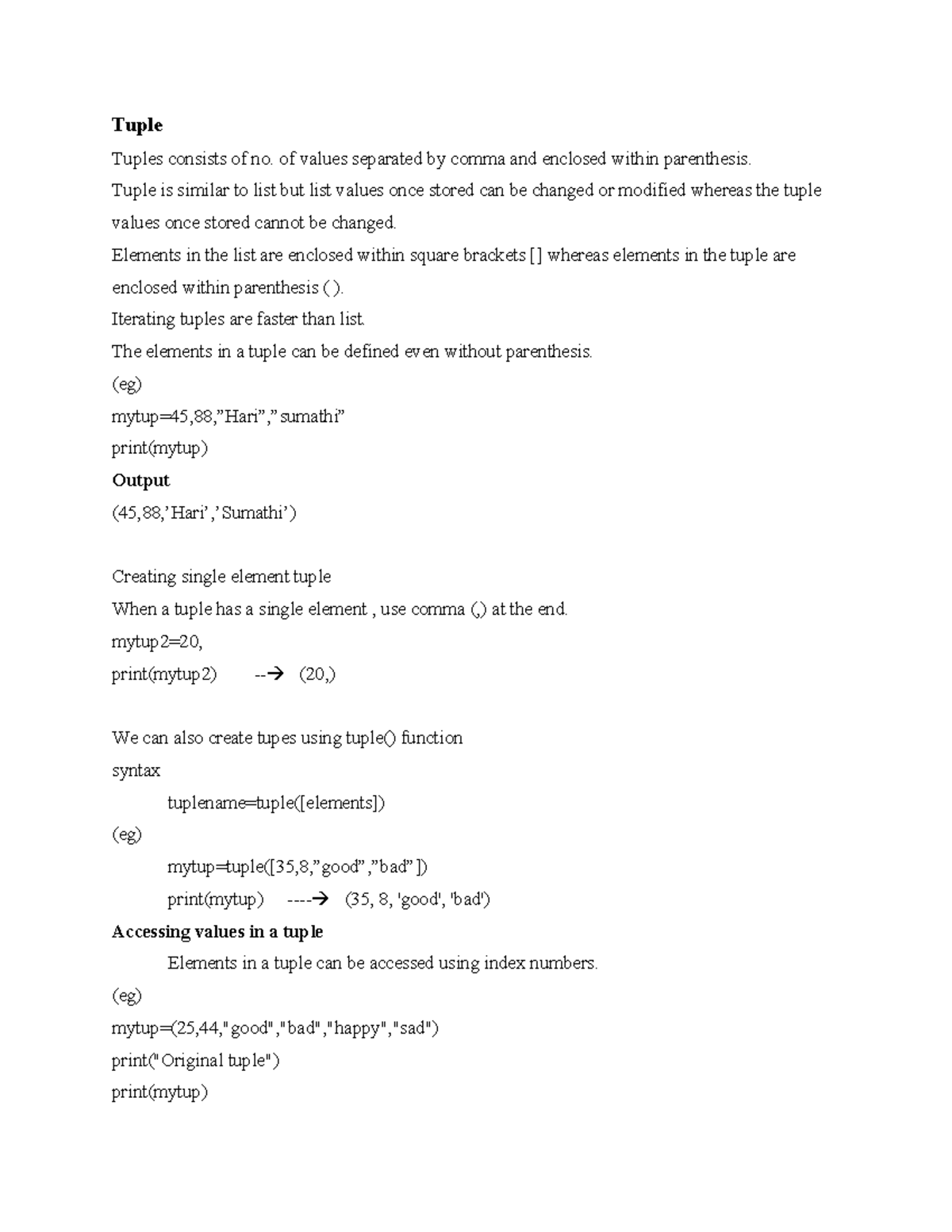 Tuple and Dictionary - Tuple Tuples consists of no. of values separated ...