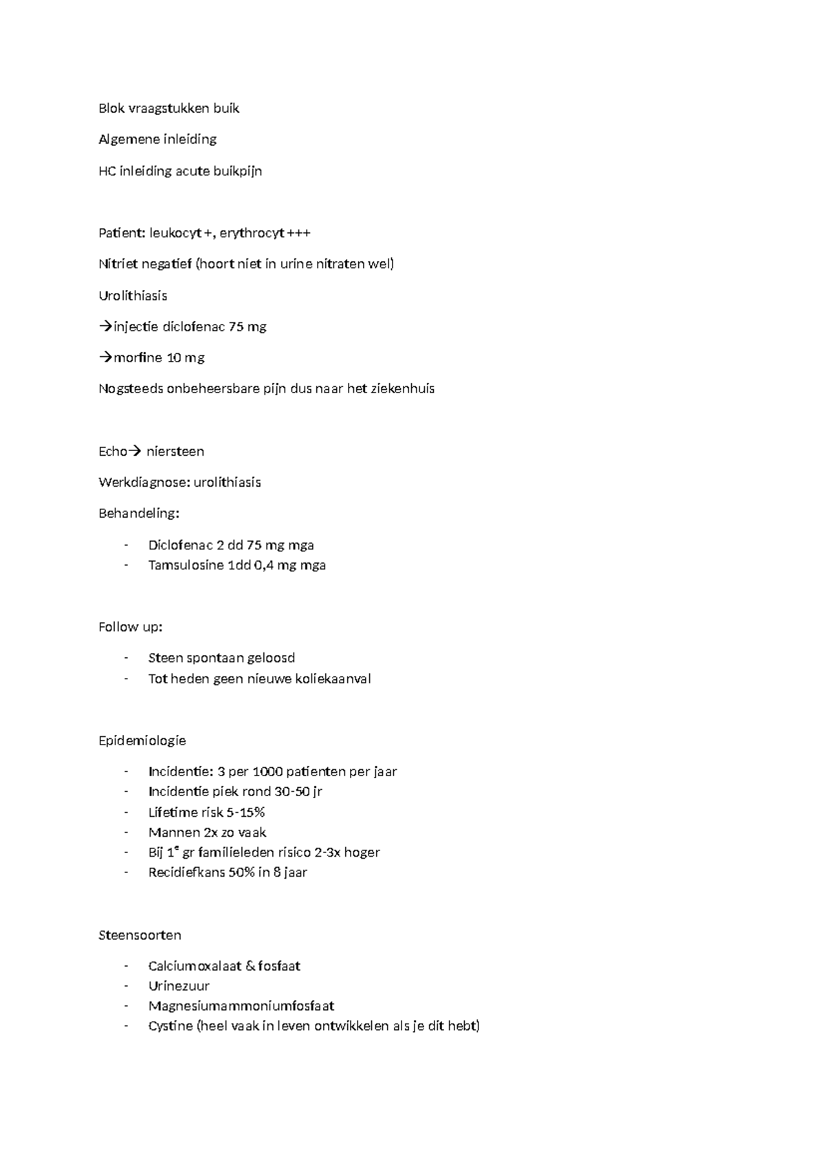 Blok Vraagstukken Buik: HC Acute Buikpijn en Urolithiasis - Studeersnel
